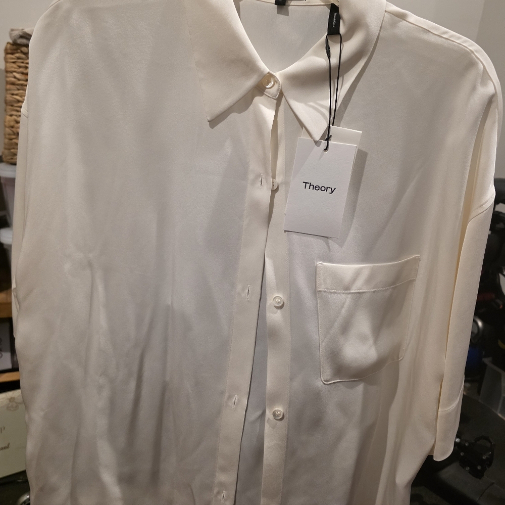 New Theory Womens Ivory Blouse